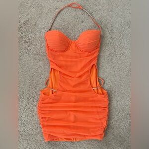Oh Polly Orange Ruched Party Dress